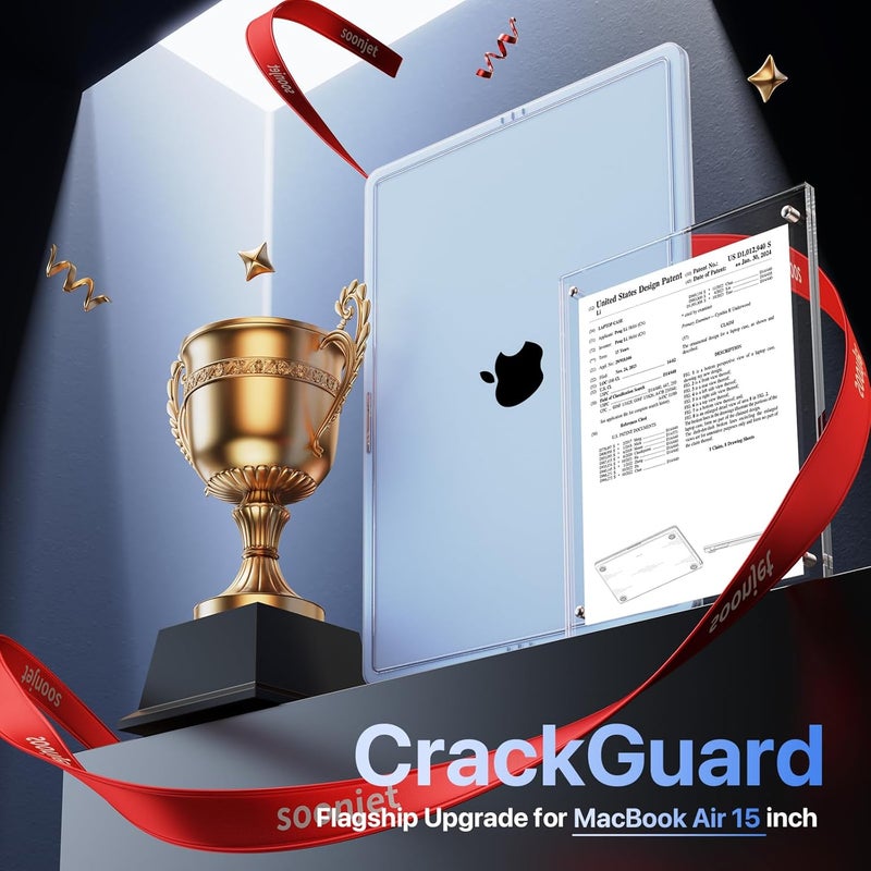 soonjet حافظة CrackGuard لجهاز MacBook Air مقاس 15 بوصة | M4 M3 M2 2025 2024 2023 | ترقية مضادة للتشقق | تطابق 100% مع اللون الرسمي | غلاف كمبيوتر محمول صلب | A3241 A3114 A2941 | أزرق سماوي شفاف - Image 2